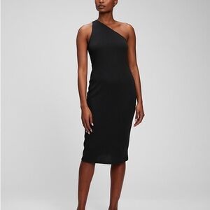 GAP Black Rib One-Shoulder Midi Dress